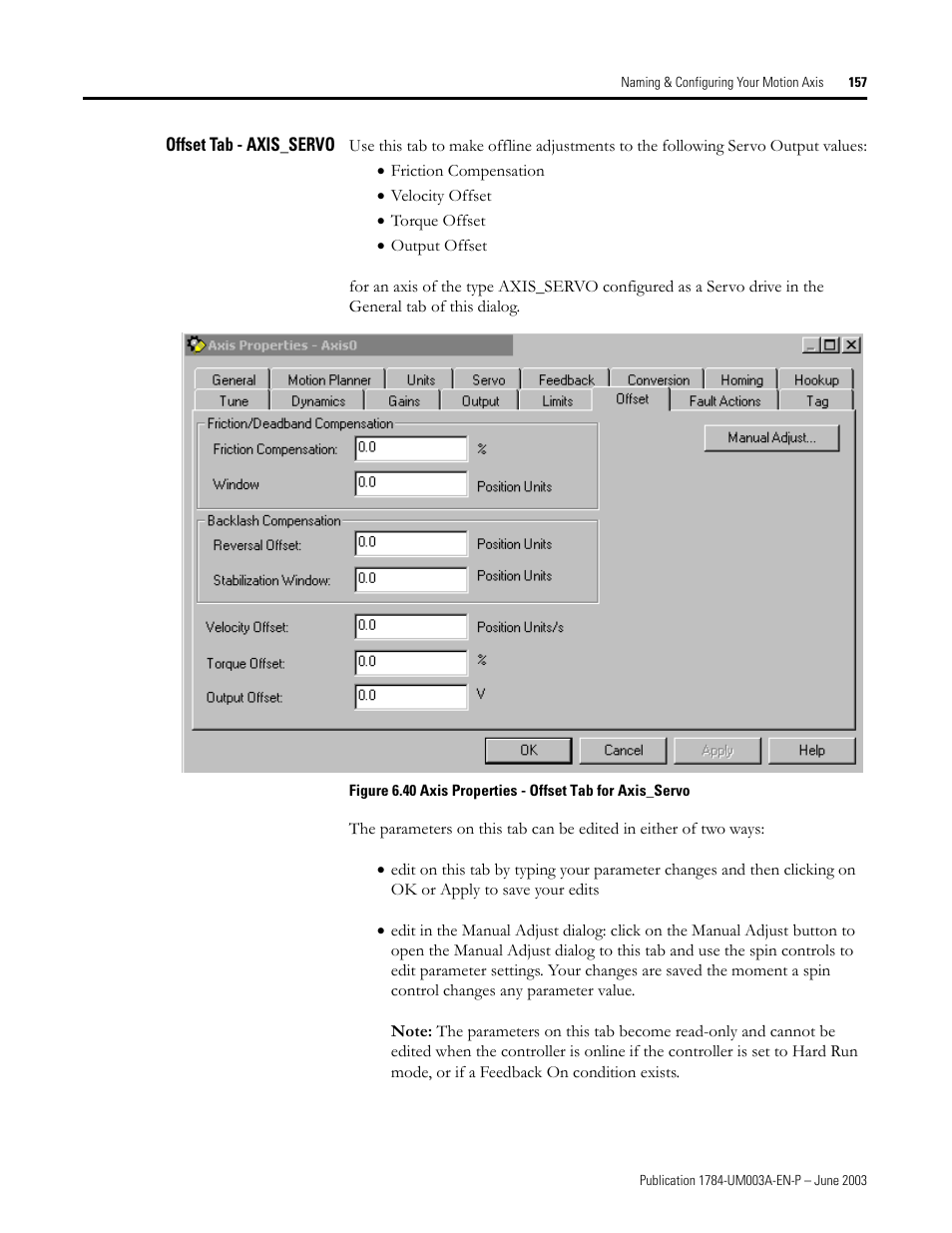 Offset tab - axis_servo | Rockwell Automation 1784-PM16SE SoftLogix Motion Card Setup and Configuration Manual User Manual | Page 165 / 451