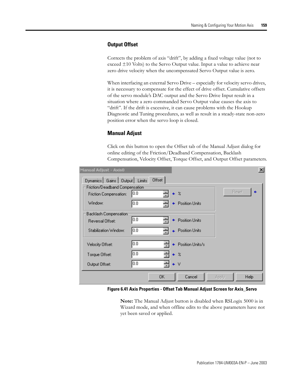 Output offset, Manual adjust | Rockwell Automation 1784-PM16SE SoftLogix Motion Card Setup and Configuration Manual User Manual | Page 167 / 451