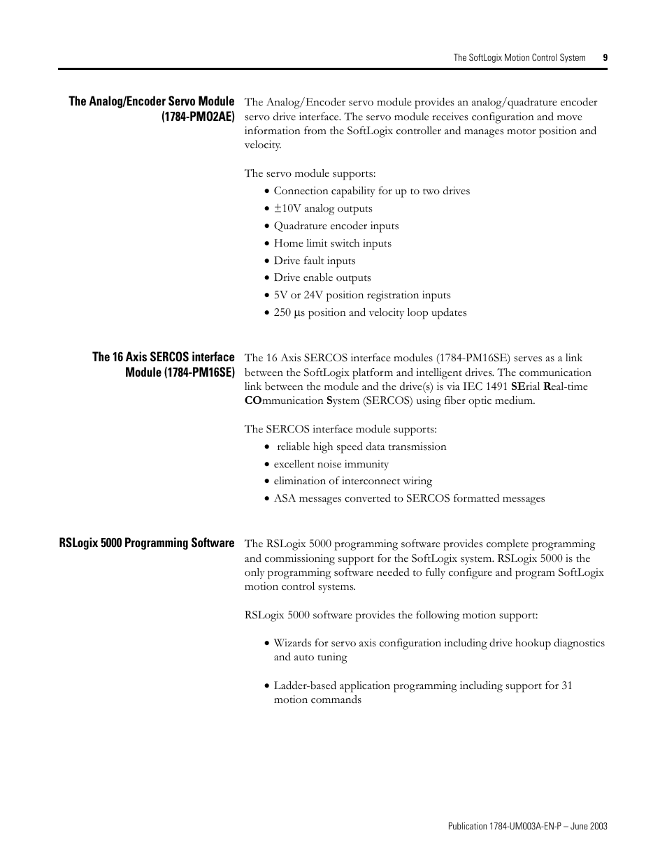 The analog/encoder servo module (1784-pmo2ae), The 16 axis sercos interface module (1784-pm16se), Rslogix 5000 programming software | Rockwell Automation 1784-PM16SE SoftLogix Motion Card Setup and Configuration Manual User Manual | Page 17 / 451