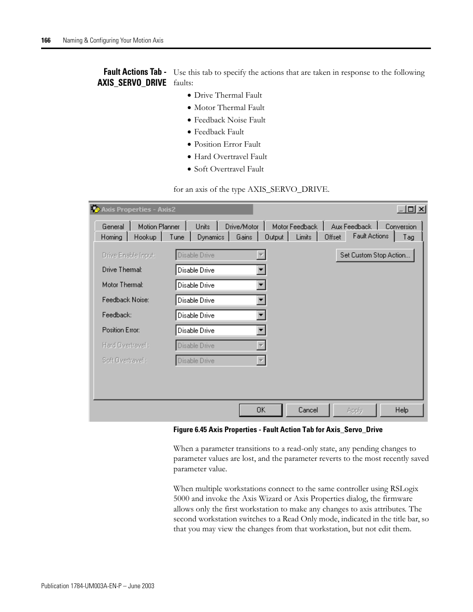 Fault actions tab - axis_servo_drive | Rockwell Automation 1784-PM16SE SoftLogix Motion Card Setup and Configuration Manual User Manual | Page 174 / 451