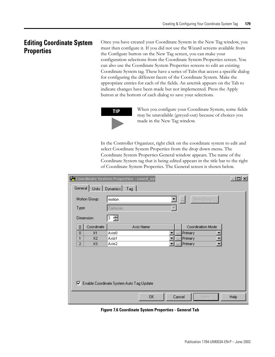 Editing coordinate system properties | Rockwell Automation 1784-PM16SE SoftLogix Motion Card Setup and Configuration Manual User Manual | Page 187 / 451