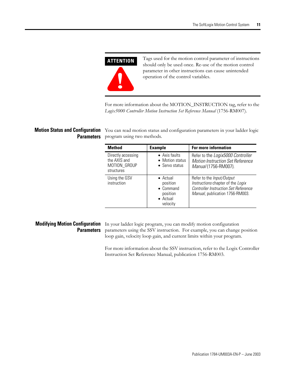 Motion status and configuration parameters, Modifying motion configuration parameters | Rockwell Automation 1784-PM16SE SoftLogix Motion Card Setup and Configuration Manual User Manual | Page 19 / 451