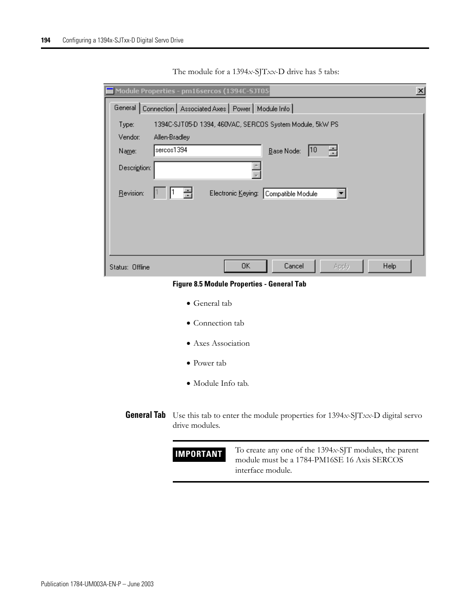 General tab | Rockwell Automation 1784-PM16SE SoftLogix Motion Card Setup and Configuration Manual User Manual | Page 202 / 451