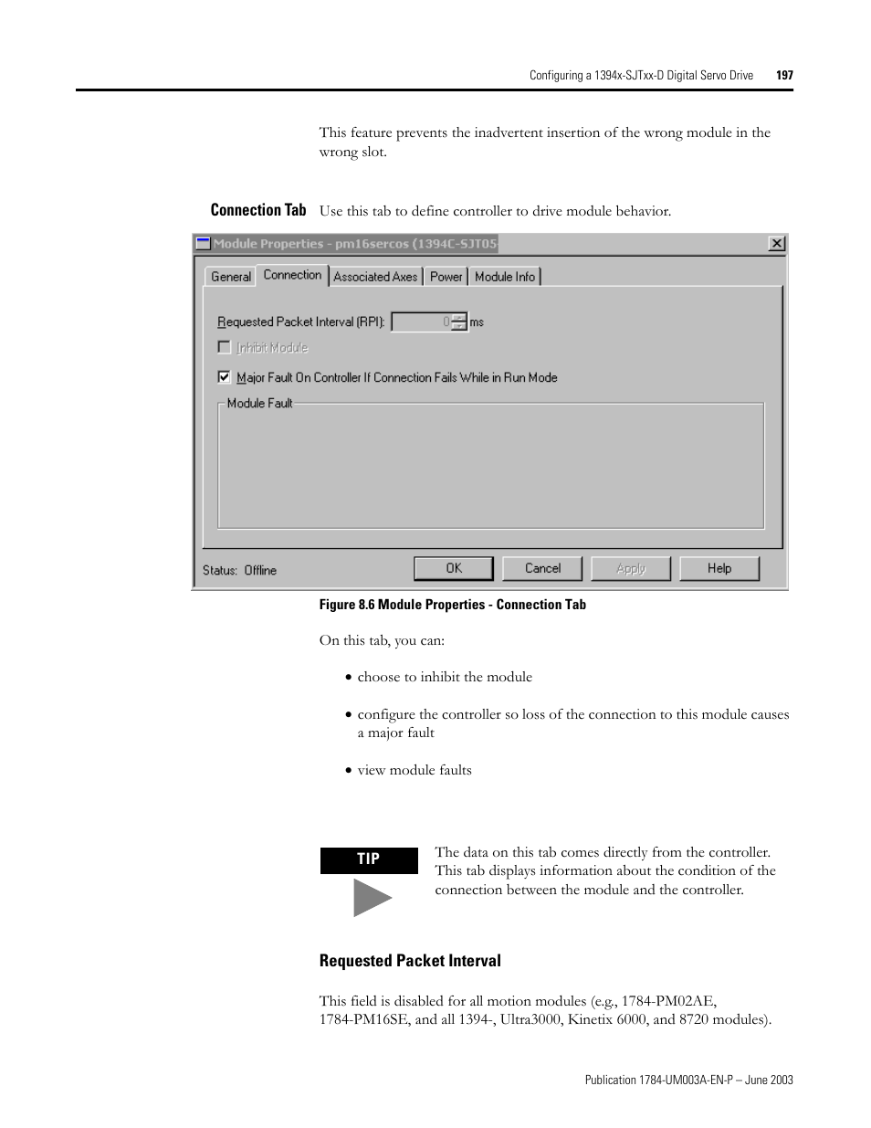 Connection tab, Requested packet interval | Rockwell Automation 1784-PM16SE SoftLogix Motion Card Setup and Configuration Manual User Manual | Page 205 / 451