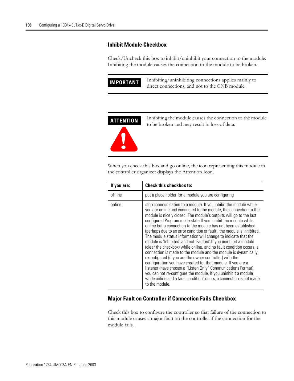 Inhibit module checkbox | Rockwell Automation 1784-PM16SE SoftLogix Motion Card Setup and Configuration Manual User Manual | Page 206 / 451