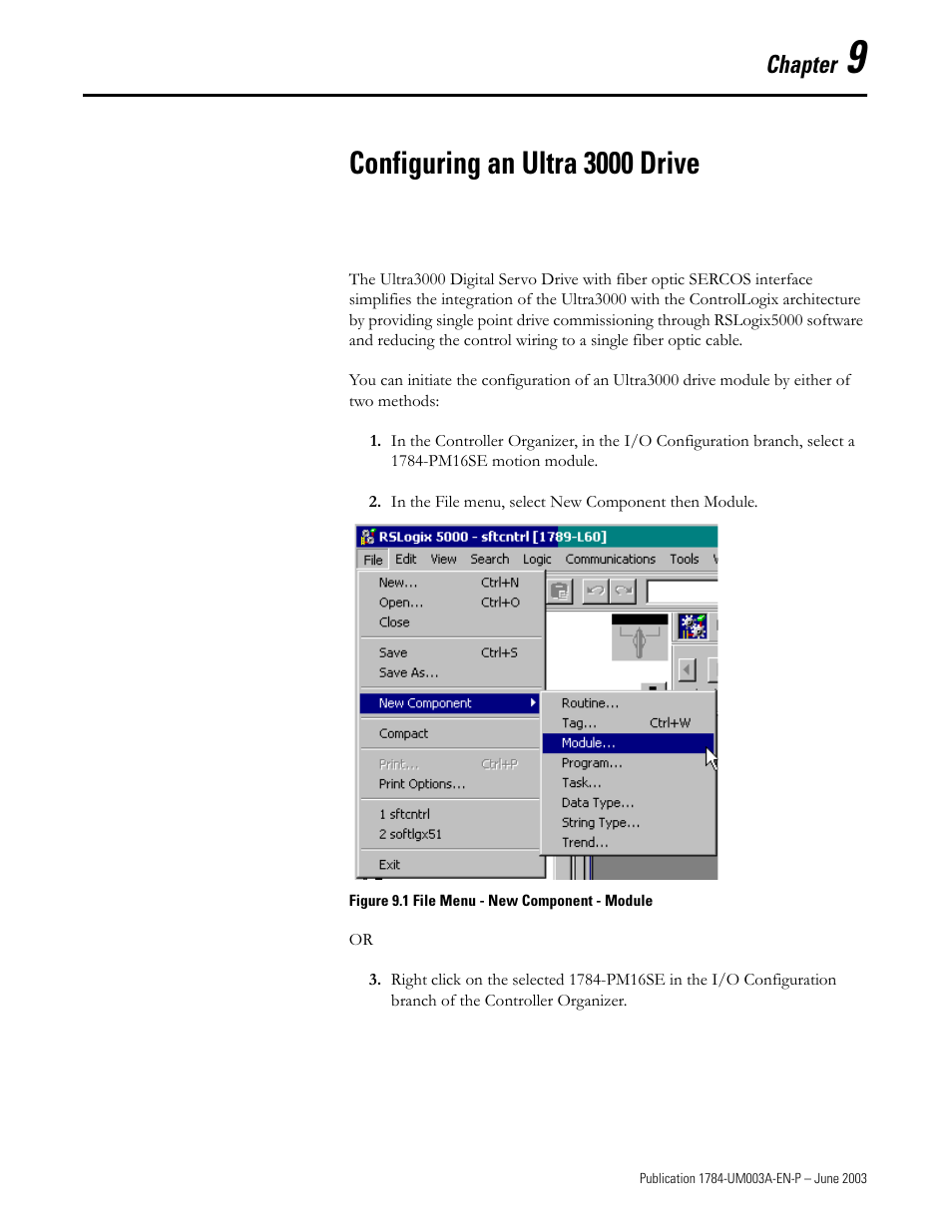 Chapter 9, Configuring an ultra 3000 drive, Hapter 9 | Chapter | Rockwell Automation 1784-PM16SE SoftLogix Motion Card Setup and Configuration Manual User Manual | Page 213 / 451