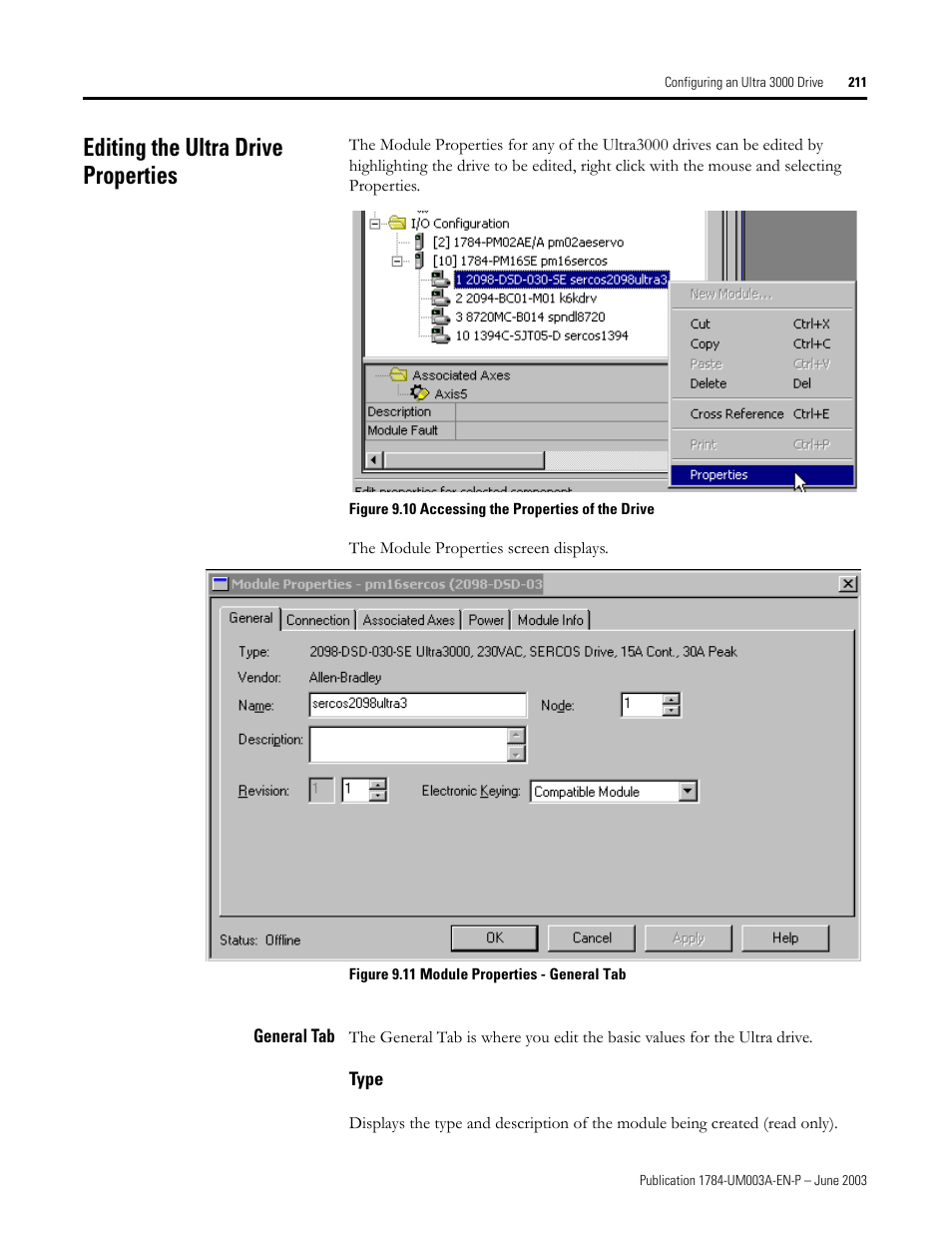 Editing the ultra drive properties, General tab, Type | Rockwell Automation 1784-PM16SE SoftLogix Motion Card Setup and Configuration Manual User Manual | Page 219 / 451