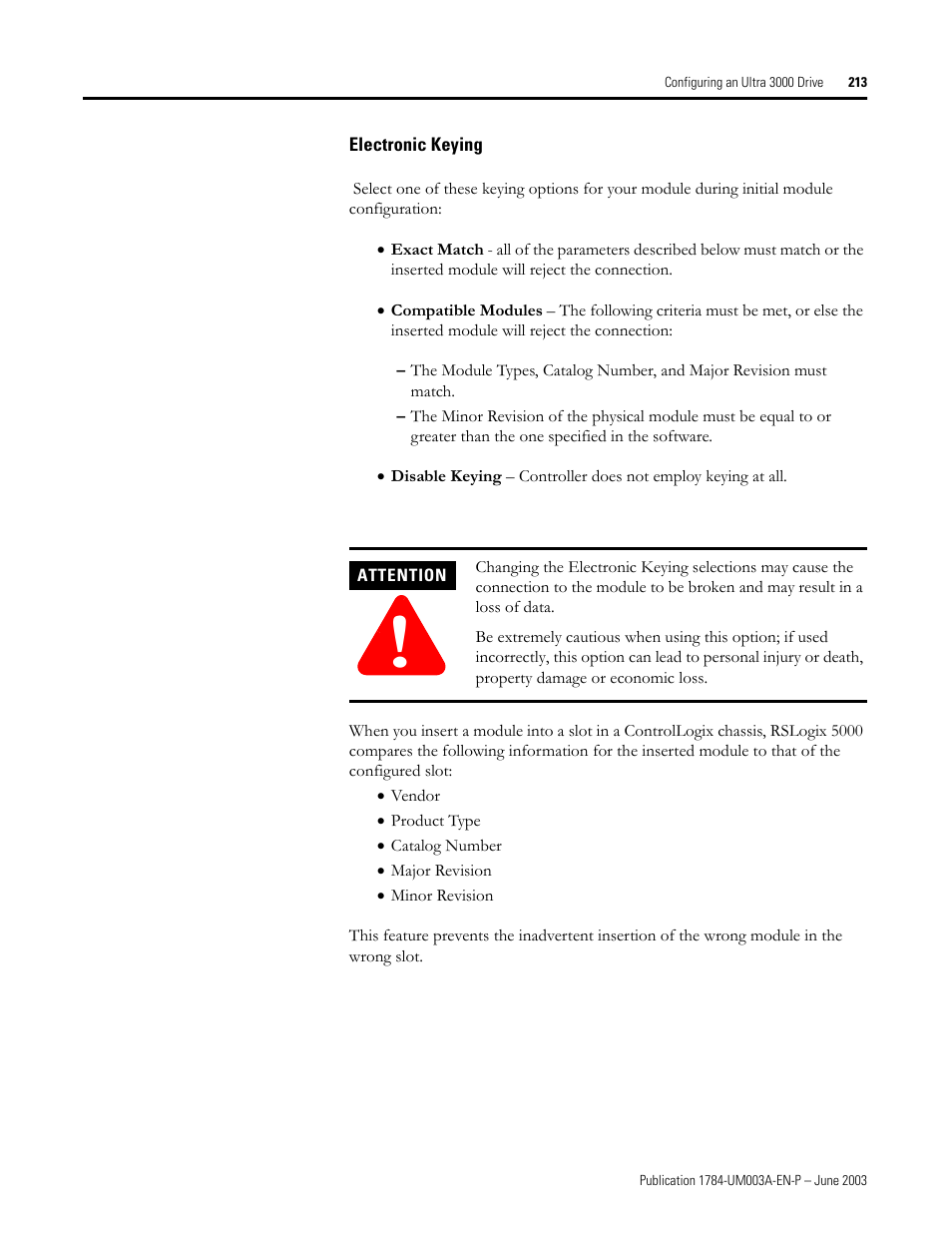 Electronic keying | Rockwell Automation 1784-PM16SE SoftLogix Motion Card Setup and Configuration Manual User Manual | Page 221 / 451