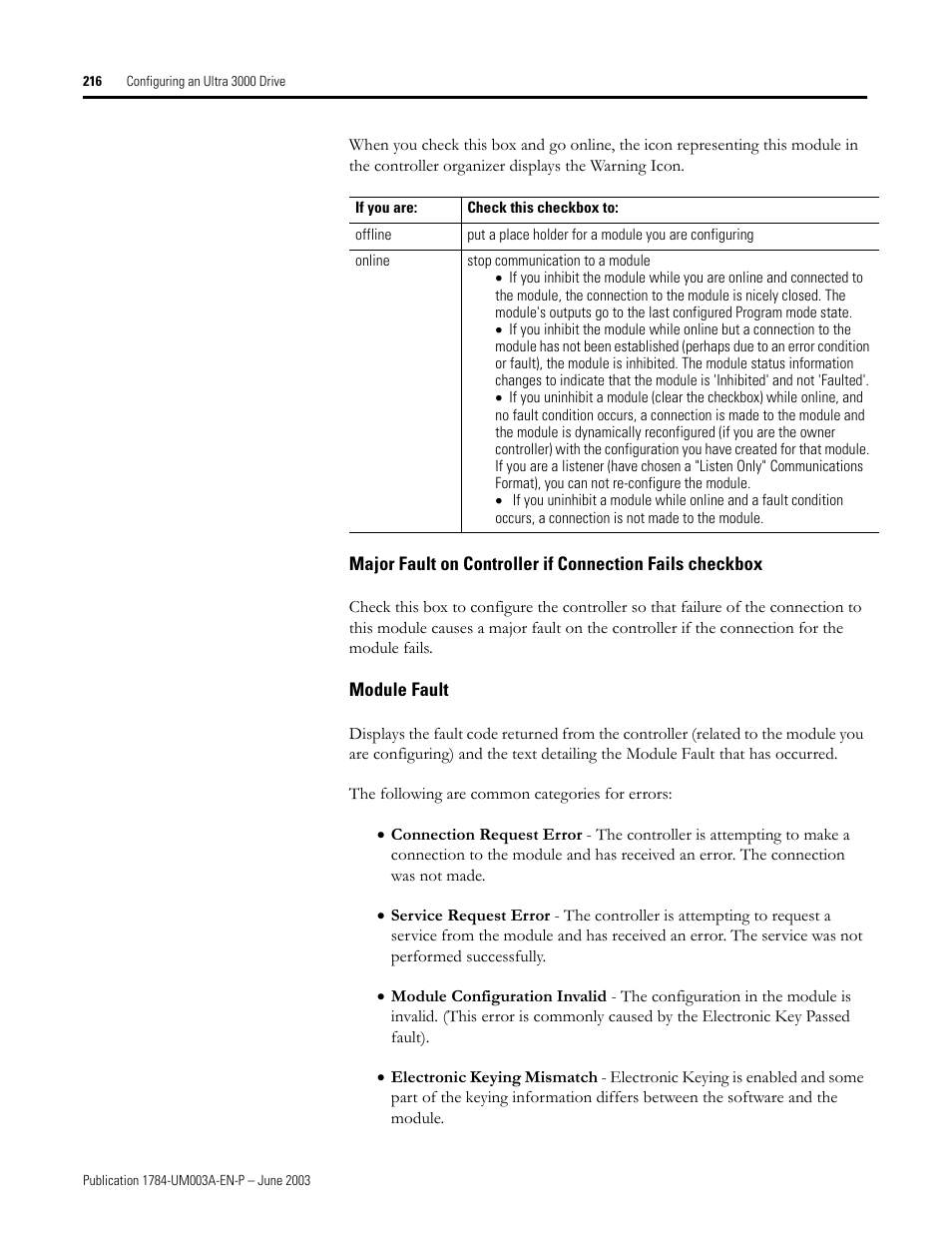 Module fault | Rockwell Automation 1784-PM16SE SoftLogix Motion Card Setup and Configuration Manual User Manual | Page 224 / 451