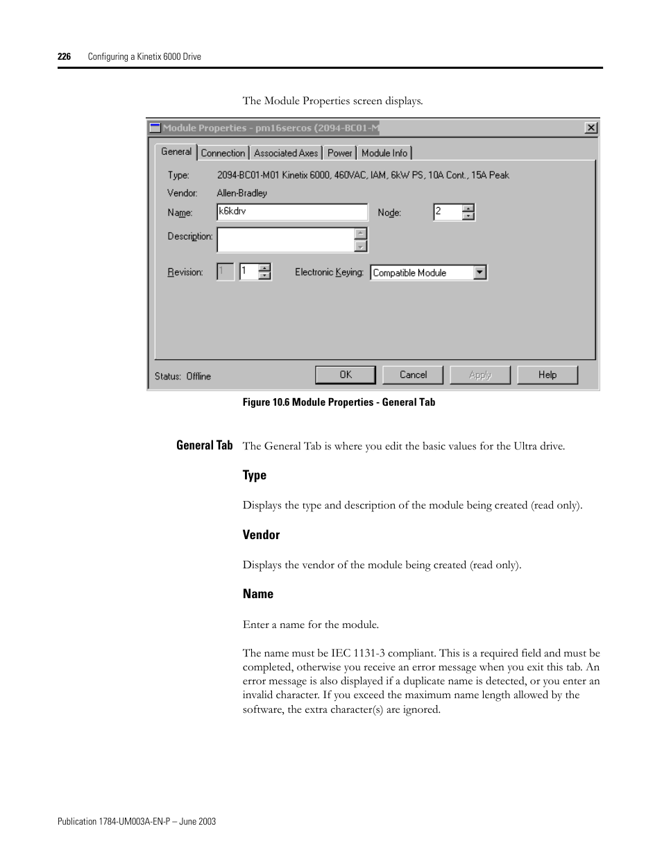 General tab, Type, Vendor | Name | Rockwell Automation 1784-PM16SE SoftLogix Motion Card Setup and Configuration Manual User Manual | Page 234 / 451