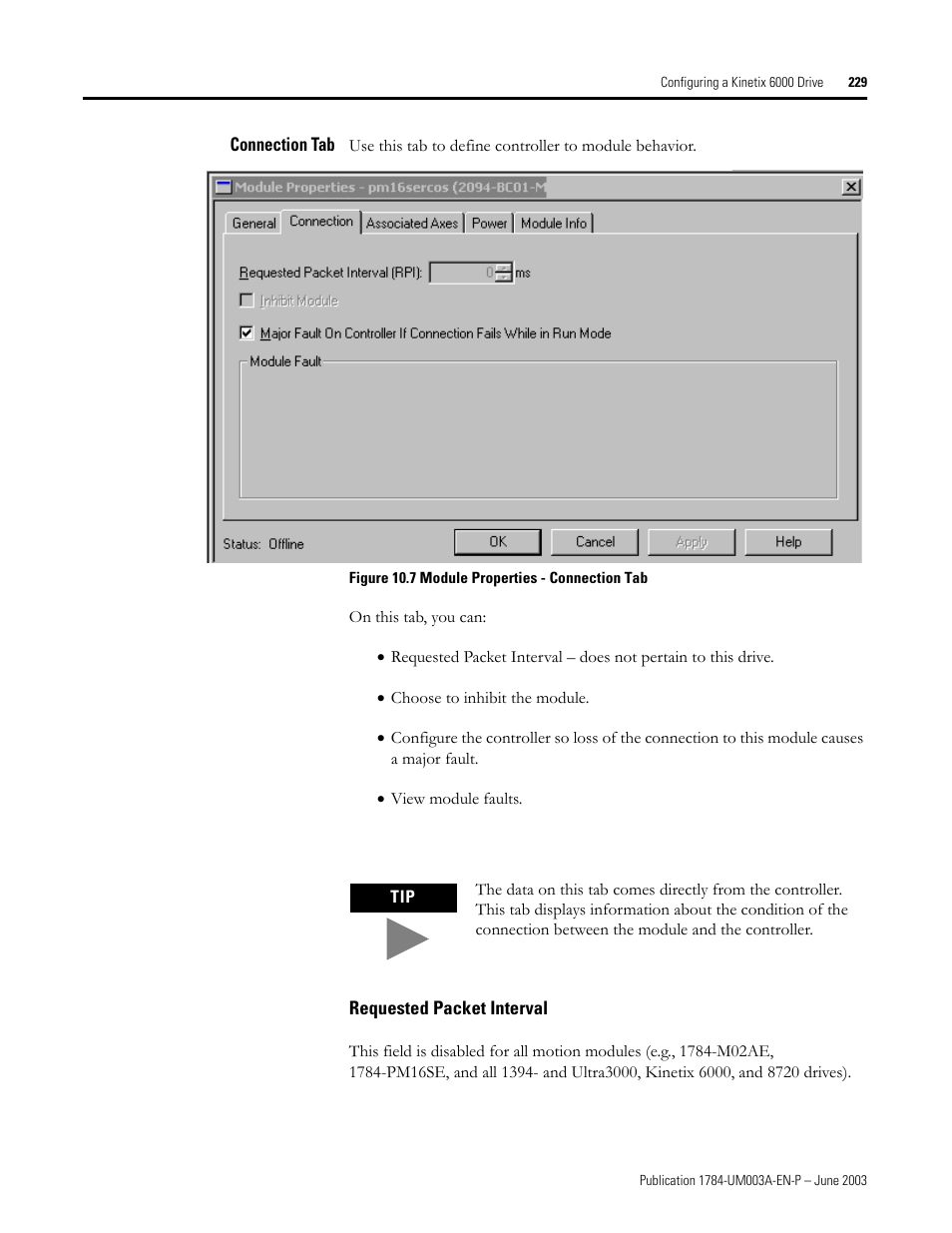 Connection tab, Requested packet interval | Rockwell Automation 1784-PM16SE SoftLogix Motion Card Setup and Configuration Manual User Manual | Page 237 / 451