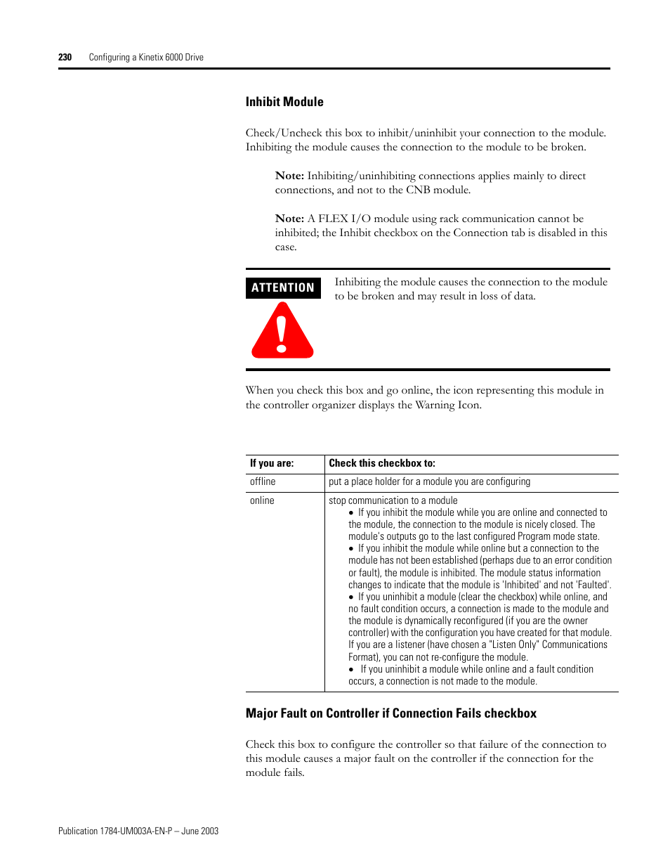 Inhibit module | Rockwell Automation 1784-PM16SE SoftLogix Motion Card Setup and Configuration Manual User Manual | Page 238 / 451