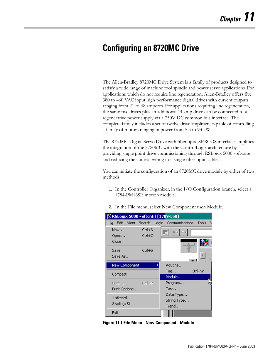 Chapter 11, Configuring an 8720mc drive, Chapter | Rockwell Automation 1784-PM16SE SoftLogix Motion Card Setup and Configuration Manual User Manual | Page 245 / 451