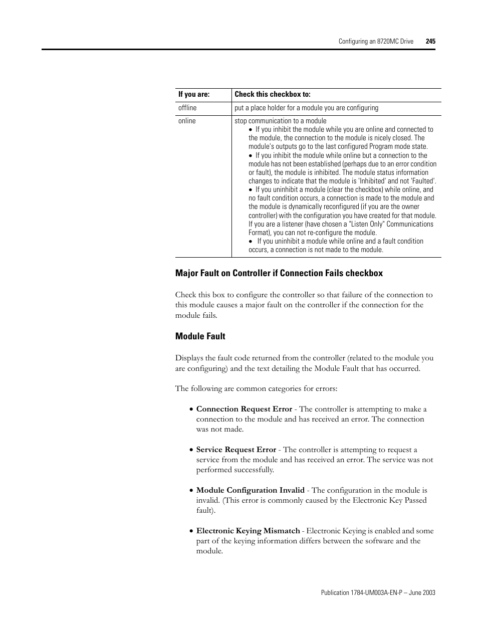 Module fault | Rockwell Automation 1784-PM16SE SoftLogix Motion Card Setup and Configuration Manual User Manual | Page 253 / 451