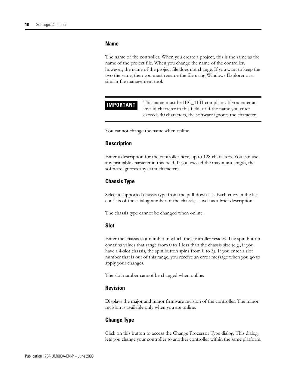 Name, Description, Chassis type | Slot, Revision, Change type | Rockwell Automation 1784-PM16SE SoftLogix Motion Card Setup and Configuration Manual User Manual | Page 26 / 451