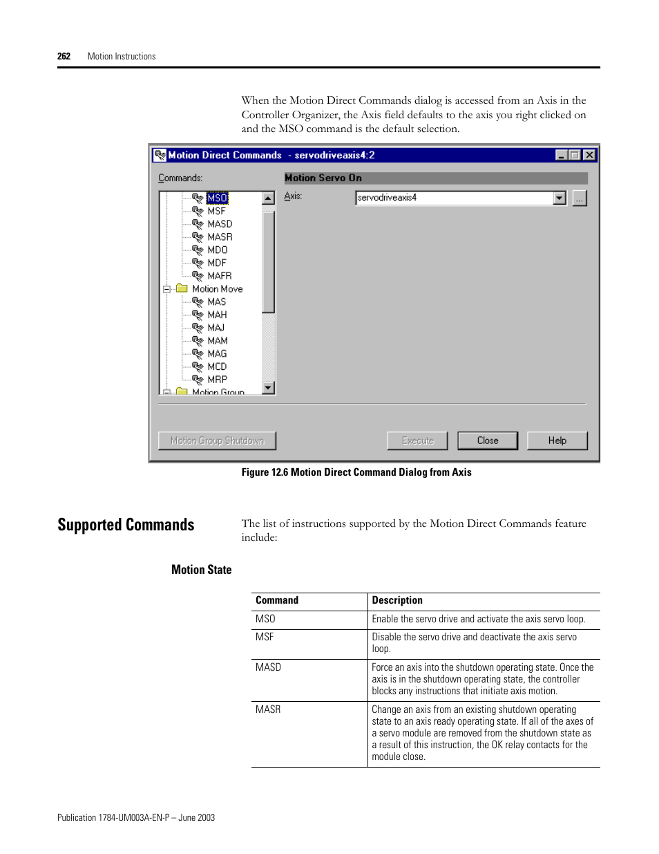 Supported commands, Motion state | Rockwell Automation 1784-PM16SE SoftLogix Motion Card Setup and Configuration Manual User Manual | Page 270 / 451