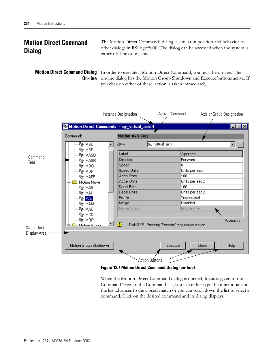 Motion direct command dialog, Motion direct command dialog on-line | Rockwell Automation 1784-PM16SE SoftLogix Motion Card Setup and Configuration Manual User Manual | Page 272 / 451