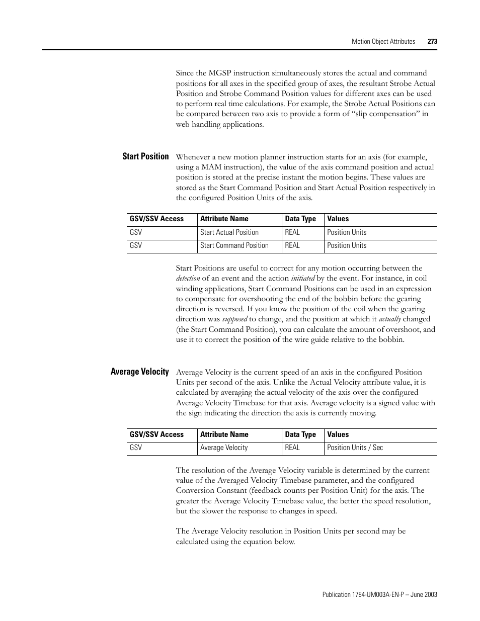 Start position, Average velocity | Rockwell Automation 1784-PM16SE SoftLogix Motion Card Setup and Configuration Manual User Manual | Page 281 / 451