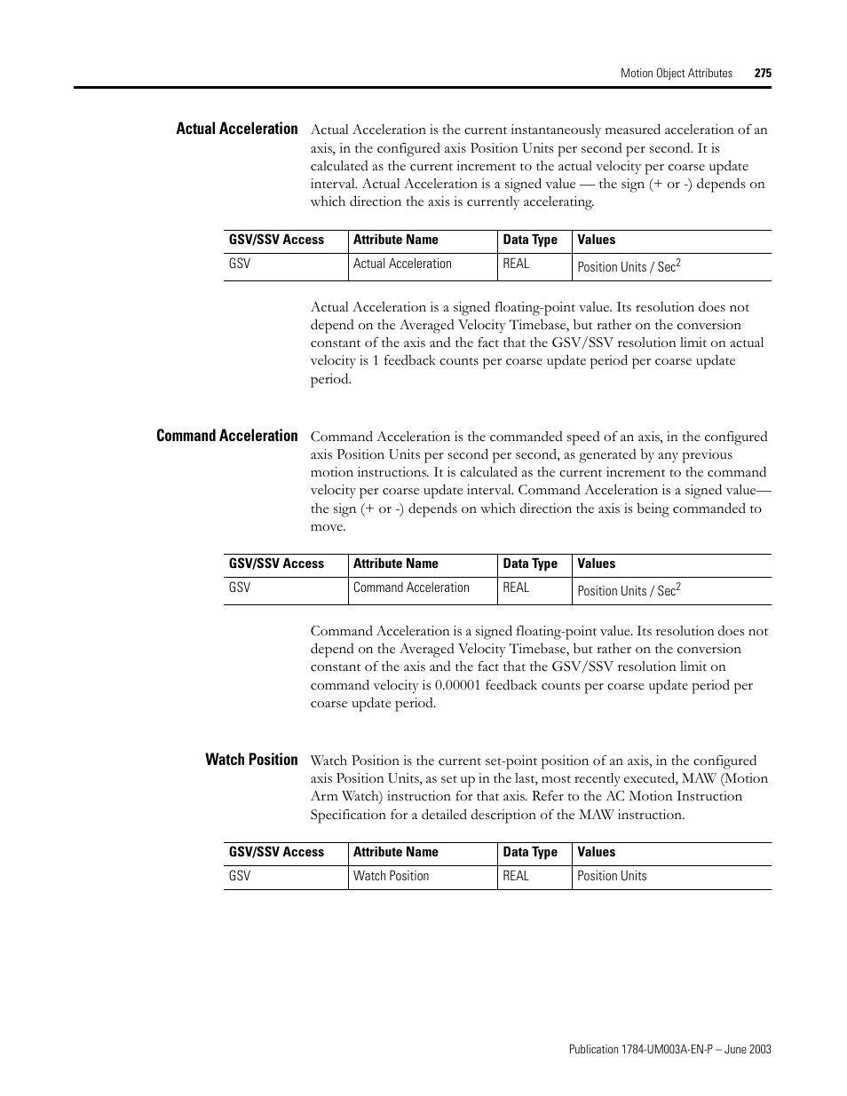 Actual acceleration, Command acceleration, Watch position | Rockwell Automation 1784-PM16SE SoftLogix Motion Card Setup and Configuration Manual User Manual | Page 283 / 451