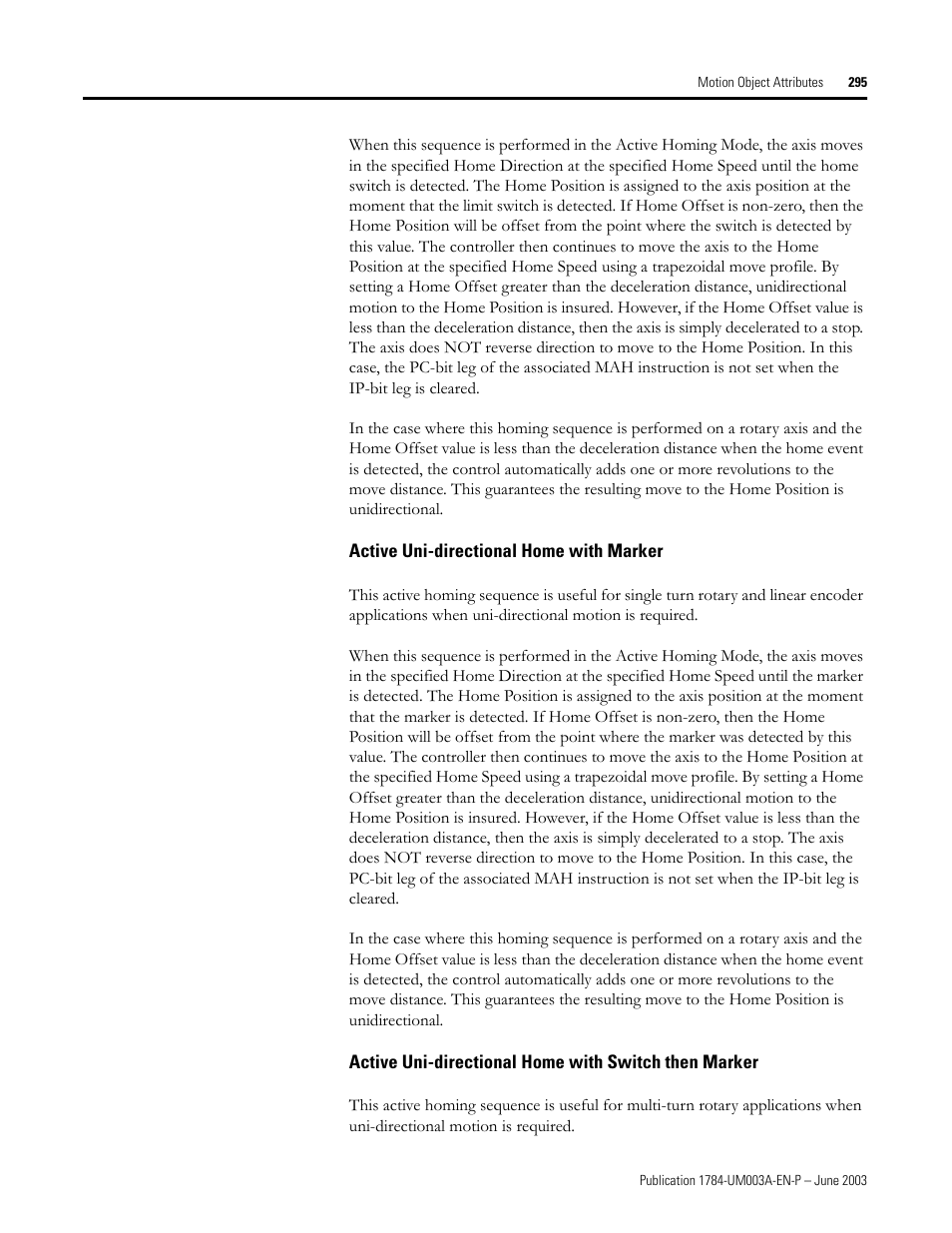 Active uni-directional home with marker | Rockwell Automation 1784-PM16SE SoftLogix Motion Card Setup and Configuration Manual User Manual | Page 303 / 451