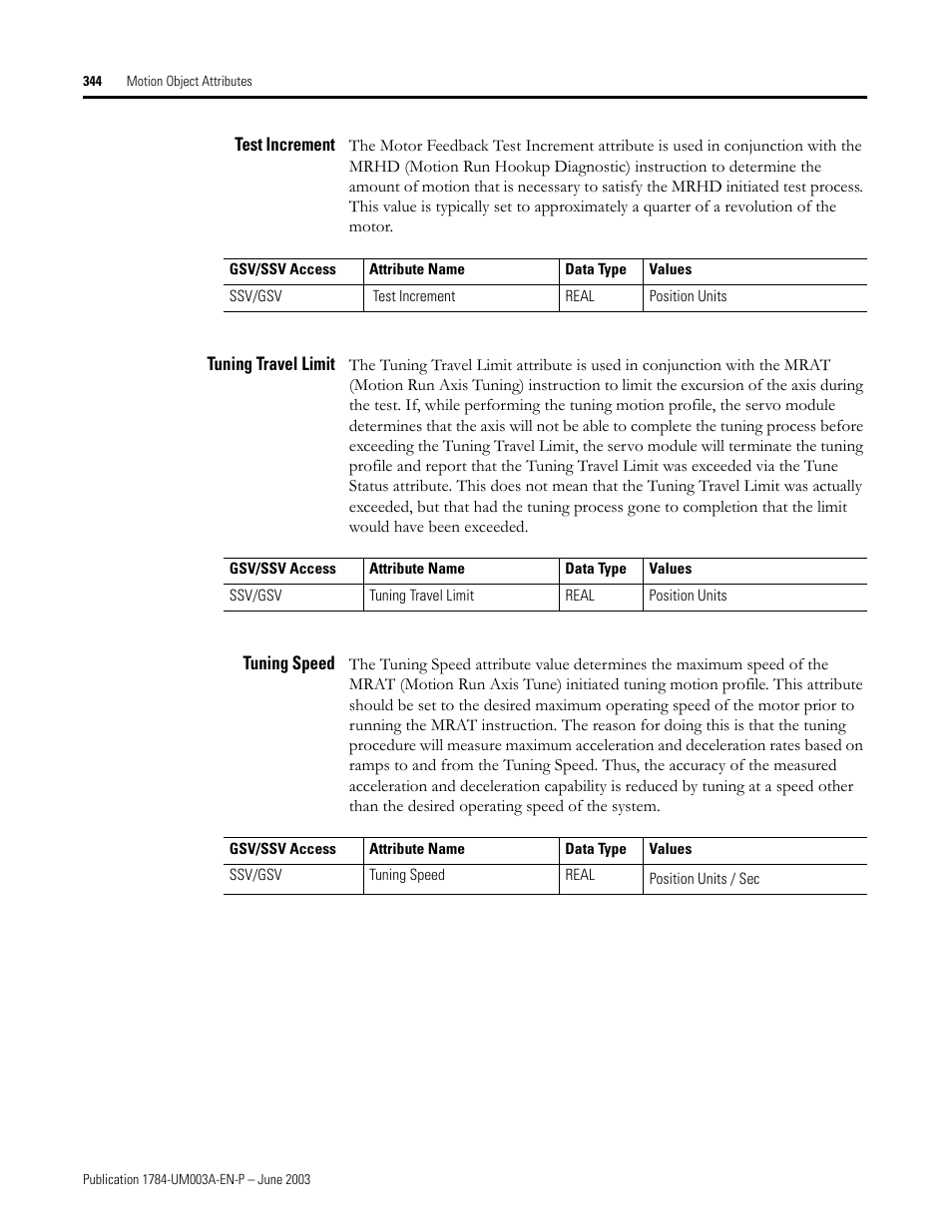 Test increment, Tuning travel limit, Tuning speed | Rockwell Automation 1784-PM16SE SoftLogix Motion Card Setup and Configuration Manual User Manual | Page 352 / 451