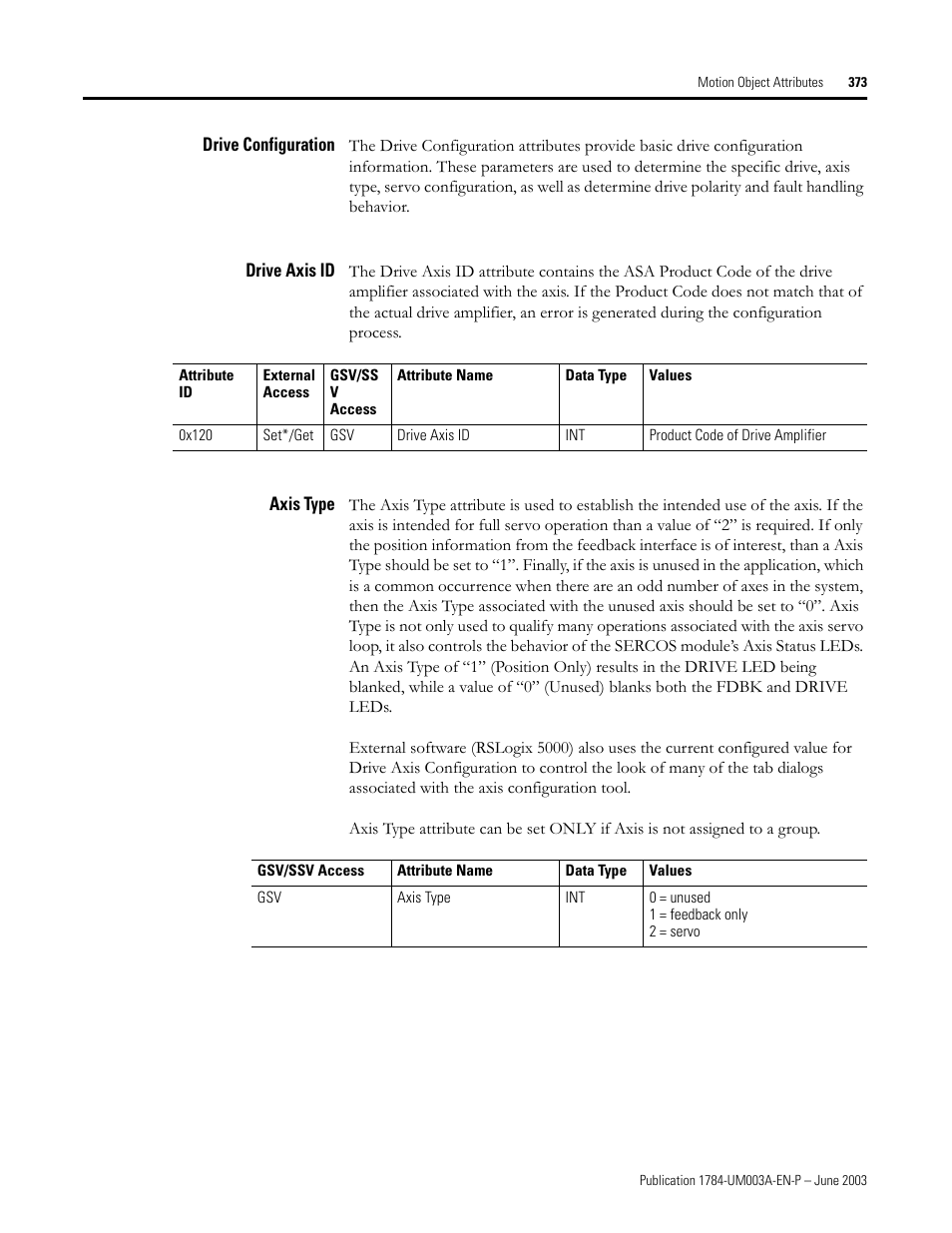 Drive configuration, Drive axis id, Axis type | Rockwell Automation 1784-PM16SE SoftLogix Motion Card Setup and Configuration Manual User Manual | Page 381 / 451