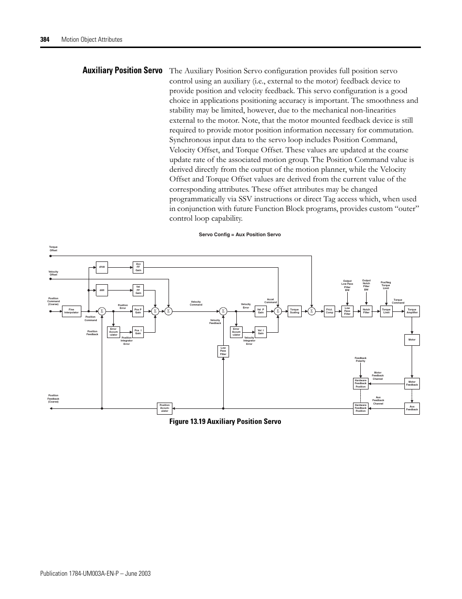 Auxiliary position servo, Figure 13.19 auxiliary position servo, Servo config = aux position servo | Rockwell Automation 1784-PM16SE SoftLogix Motion Card Setup and Configuration Manual User Manual | Page 392 / 451