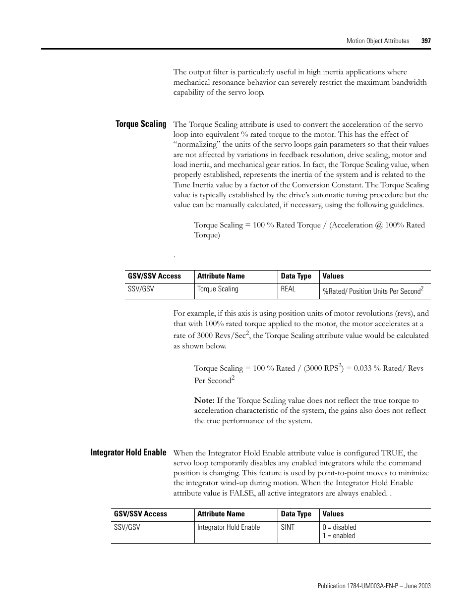 Torque scaling, Integrator hold enable | Rockwell Automation 1784-PM16SE SoftLogix Motion Card Setup and Configuration Manual User Manual | Page 405 / 451