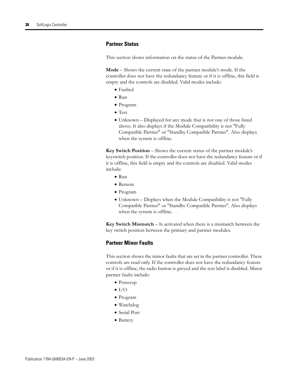 Partner status, Partner minor faults | Rockwell Automation 1784-PM16SE SoftLogix Motion Card Setup and Configuration Manual User Manual | Page 46 / 451