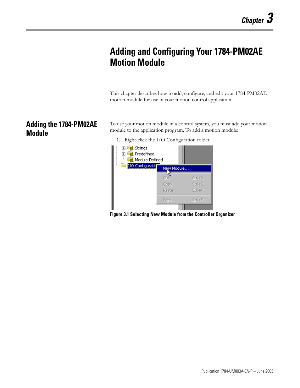 Chapter 3, Adding the 1784-pm02ae module | Rockwell Automation 1784-PM16SE SoftLogix Motion Card Setup and Configuration Manual User Manual | Page 53 / 451