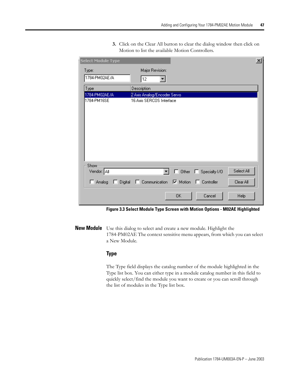 New module, Type | Rockwell Automation 1784-PM16SE SoftLogix Motion Card Setup and Configuration Manual User Manual | Page 55 / 451