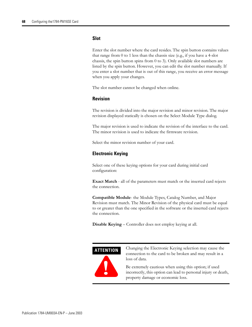 Slot, Revision, Electronic keying | Rockwell Automation 1784-PM16SE SoftLogix Motion Card Setup and Configuration Manual User Manual | Page 76 / 451
