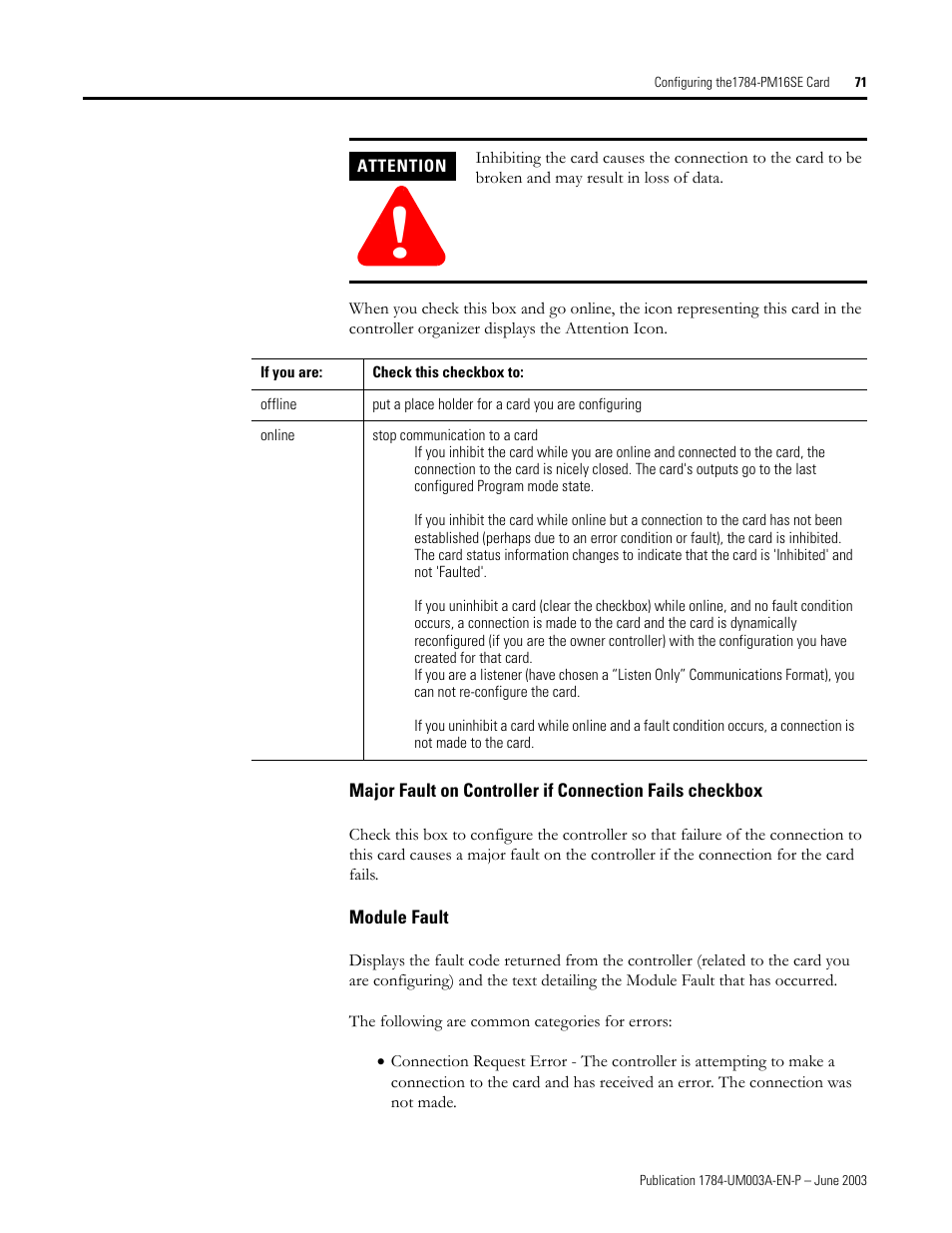 Module fault | Rockwell Automation 1784-PM16SE SoftLogix Motion Card Setup and Configuration Manual User Manual | Page 79 / 451