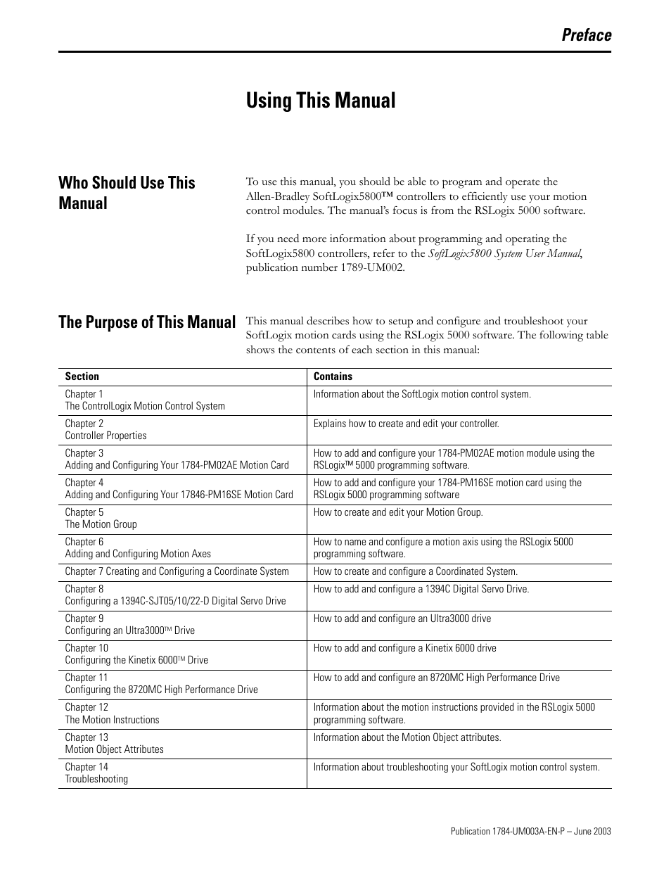 Preface, Using this manual, Who should use this manual | The purpose of this manual | Rockwell Automation 1784-PM16SE SoftLogix Motion Card Setup and Configuration Manual User Manual | Page 9 / 451