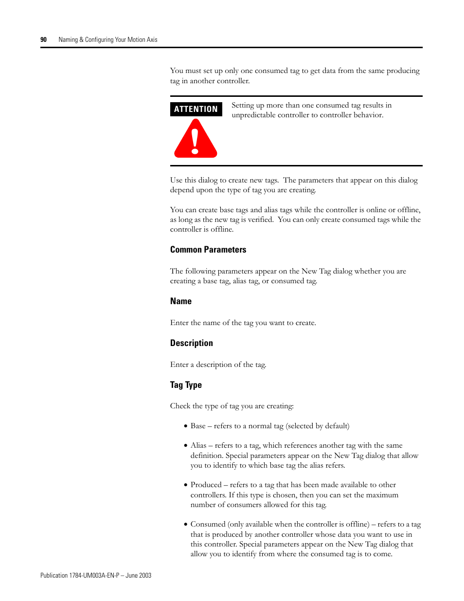 Common parameters, Name, Description | Tag type | Rockwell Automation 1784-PM16SE SoftLogix Motion Card Setup and Configuration Manual User Manual | Page 98 / 451