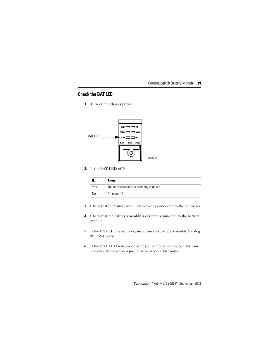 Check the bat led | Rockwell Automation 1756-BATM ControlLogix Battery Module Installation Instructions User Manual | Page 19 / 32