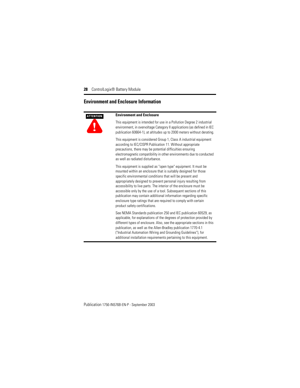 Environment and enclosure information | Rockwell Automation 1756-BATM ControlLogix Battery Module Installation Instructions User Manual | Page 28 / 32