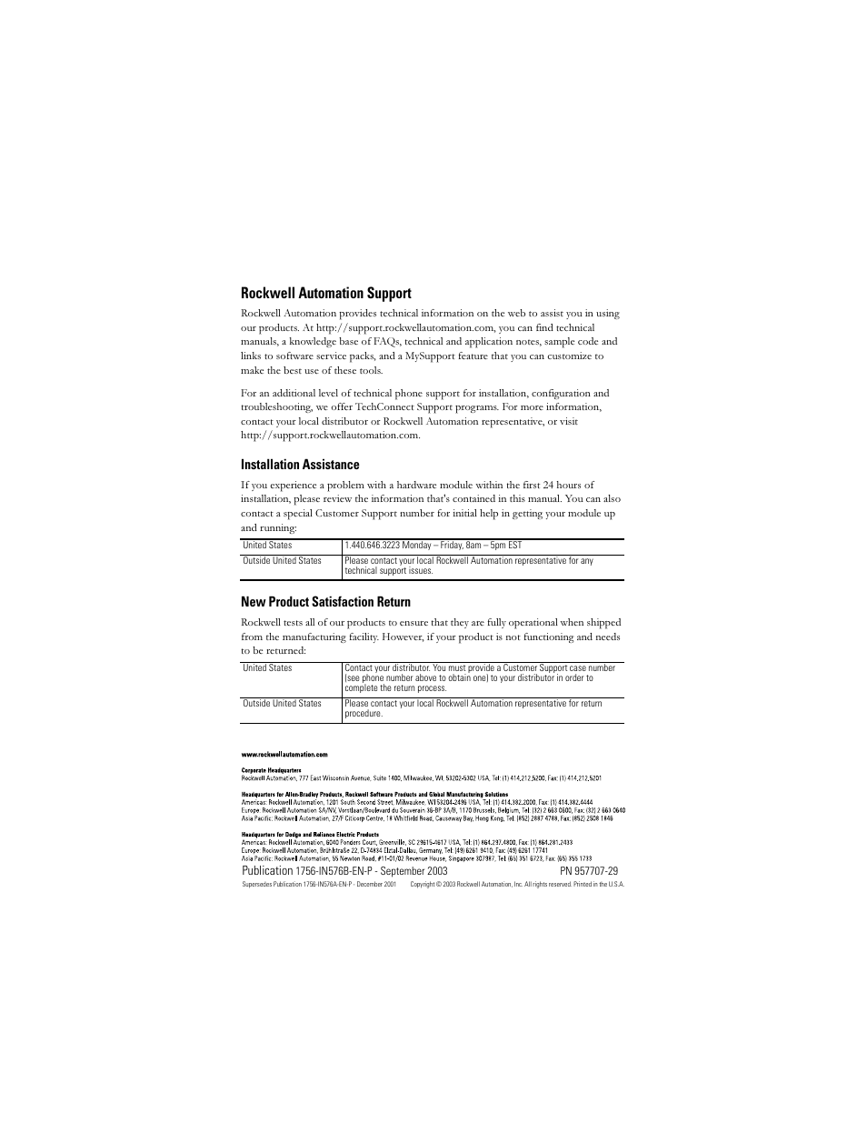 Back cover, Rockwell automation support, Installation assistance | New product satisfaction return | Rockwell Automation 1756-BATM ControlLogix Battery Module Installation Instructions User Manual | Page 32 / 32