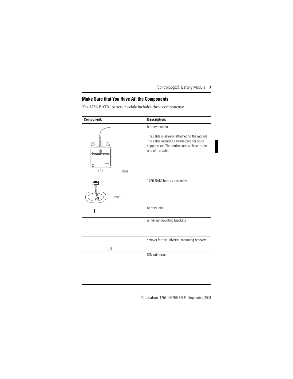 Make sure that you have all the components | Rockwell Automation 1756-BATM ControlLogix Battery Module Installation Instructions User Manual | Page 7 / 32