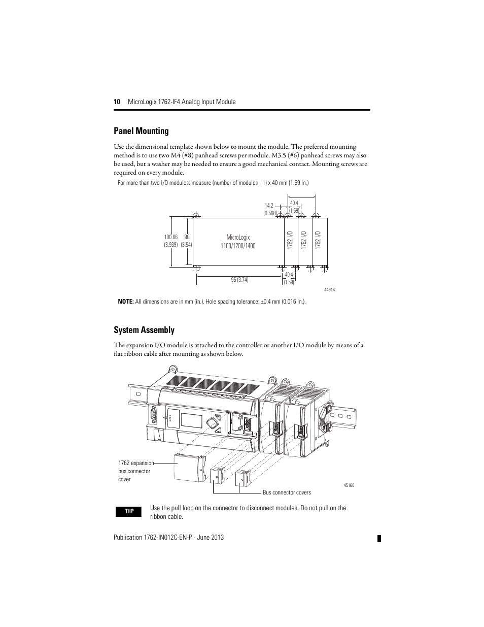 Panel mounting, System assembly | Rockwell Automation 1762-IF4 MicroLogix Analog Input Module User Manual | Page 10 / 24