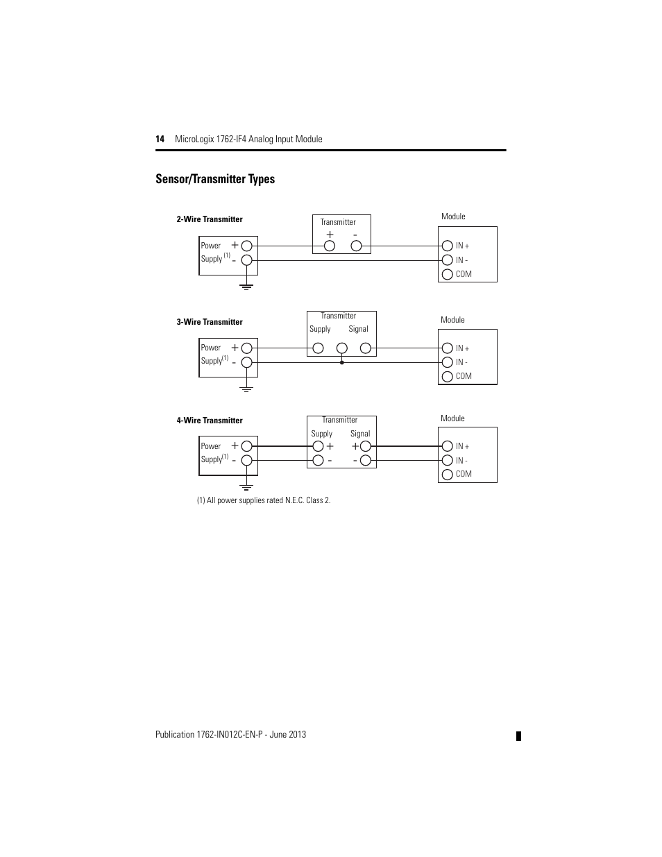 Sensor/transmitter types | Rockwell Automation 1762-IF4 MicroLogix Analog Input Module User Manual | Page 14 / 24