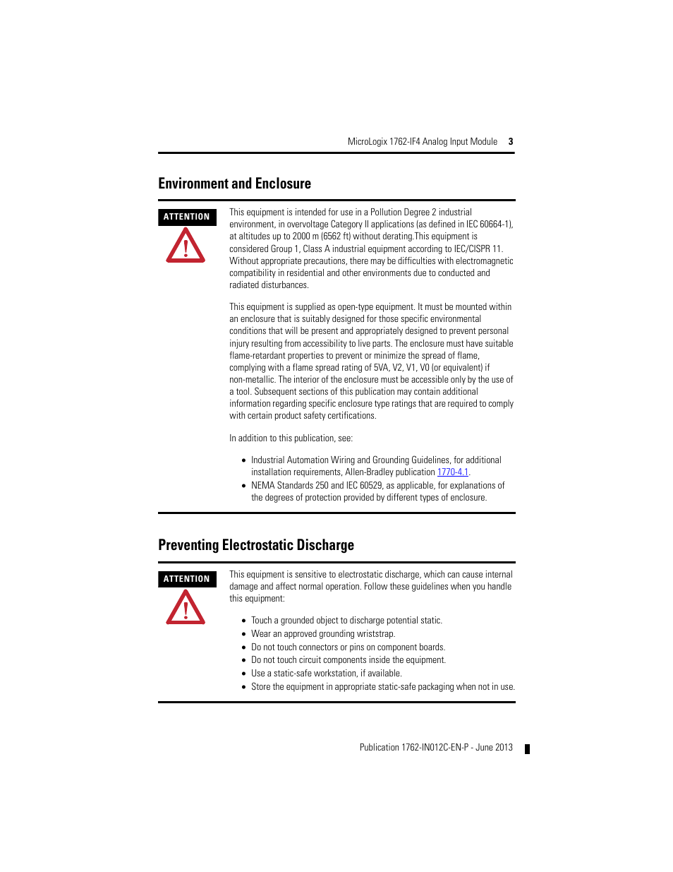 Rockwell Automation 1762-IF4 MicroLogix Analog Input Module User Manual | Page 3 / 24