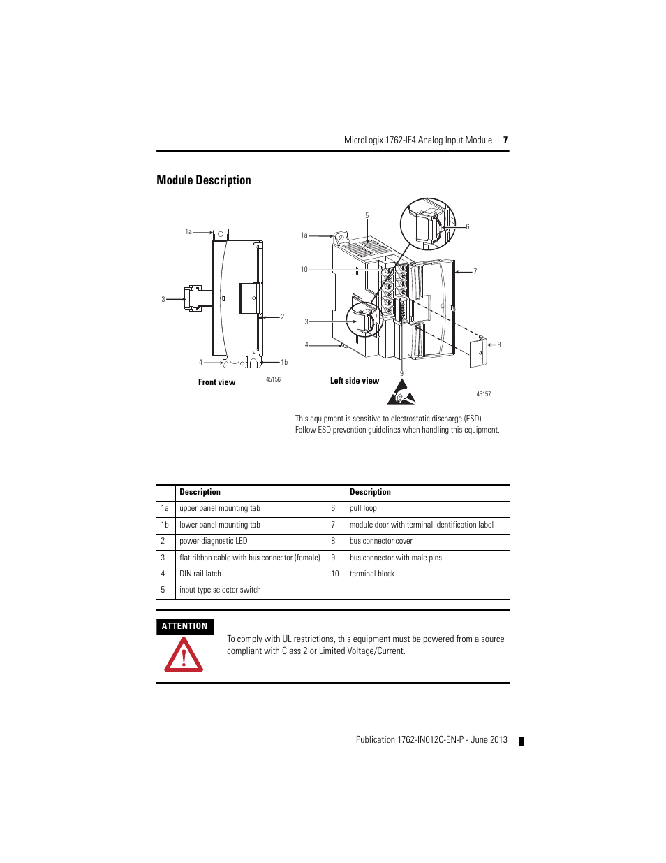 Module description | Rockwell Automation 1762-IF4 MicroLogix Analog Input Module User Manual | Page 7 / 24