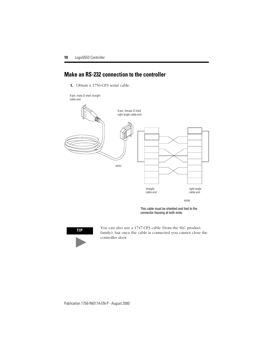 Make an rs-232 connection to the controller | Rockwell Automation 1756-L53 Logix5553 Controller Installation Instructions User Manual | Page 10 / 18