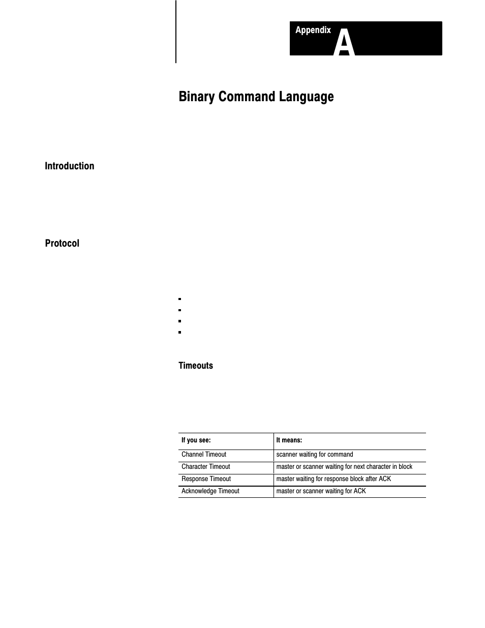 A - binary command language, Binary command language | Rockwell Automation 1775-S5_SR5,D17756.5.5 User Manual  PLC-3 FAMILY I/0 User Manual | Page 129 / 181