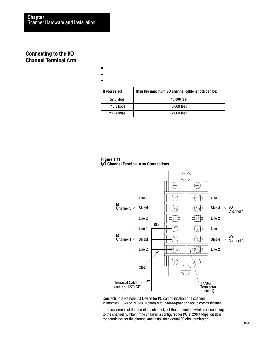 Connecting to the i/o channel terminal arm, Scanner hardware and installation chapter 1 | Rockwell Automation 1775-S5_SR5,D17756.5.5 User Manual  PLC-3 FAMILY I/0 User Manual | Page 25 / 181