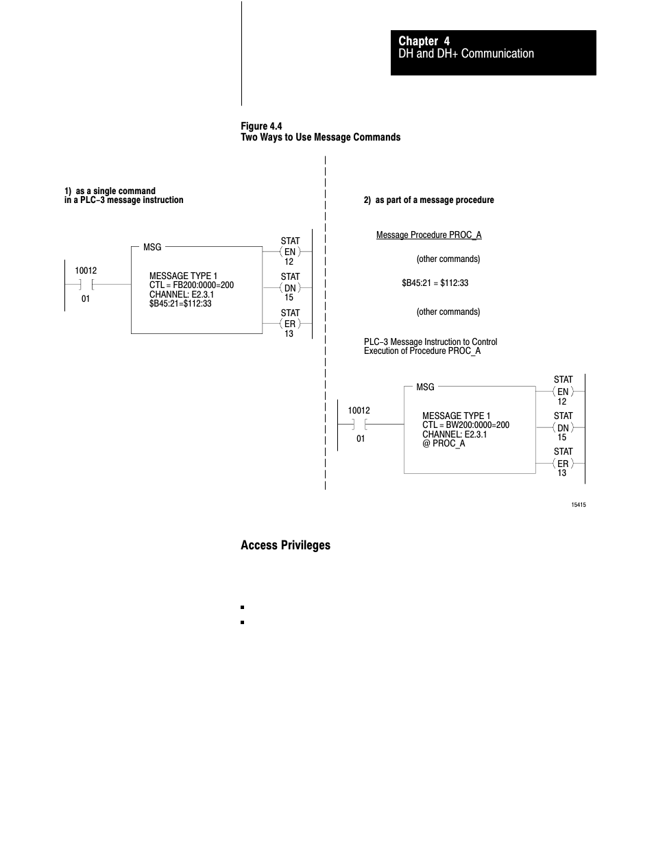 Dh and dh+ communication chapter 4, Access privileges | Rockwell Automation 1775-S5_SR5,D17756.5.5 User Manual  PLC-3 FAMILY I/0 User Manual | Page 69 / 181