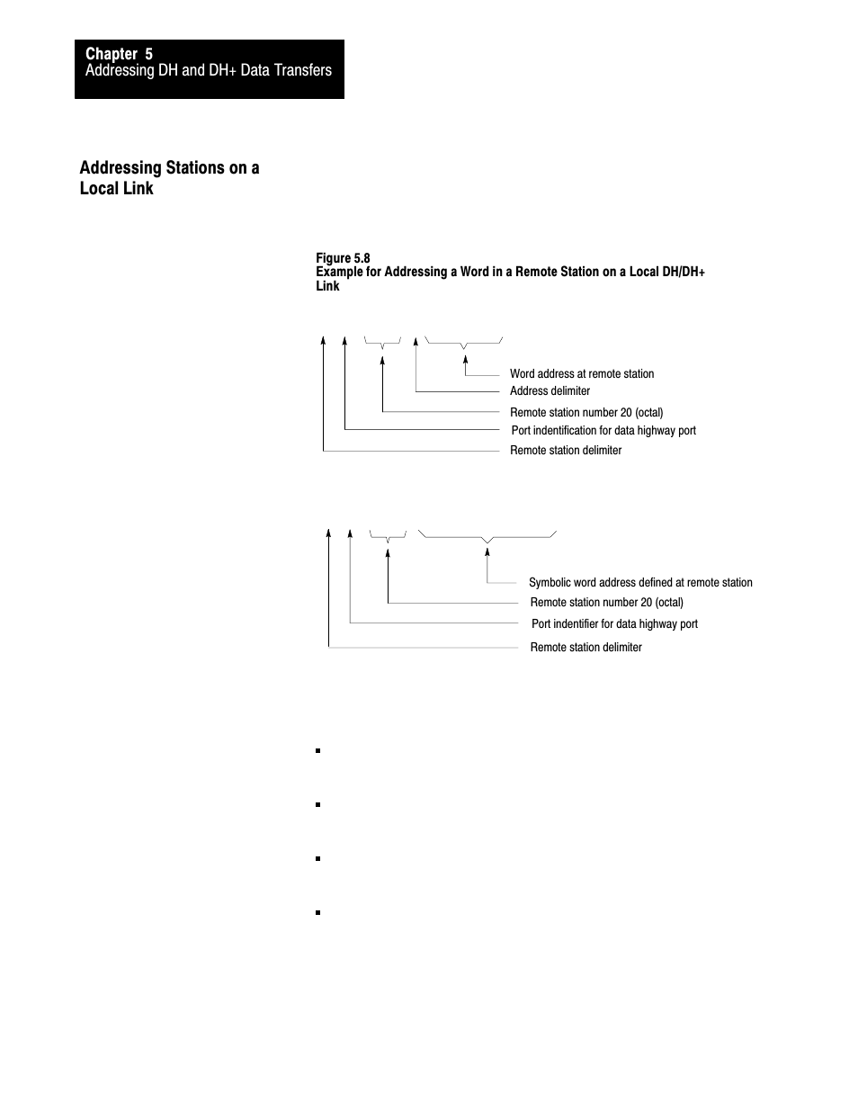 H 020 @ word_9, Addressing stations on a local link | Rockwell Automation 1775-S5_SR5,D17756.5.5 User Manual  PLC-3 FAMILY I/0 User Manual | Page 84 / 181
