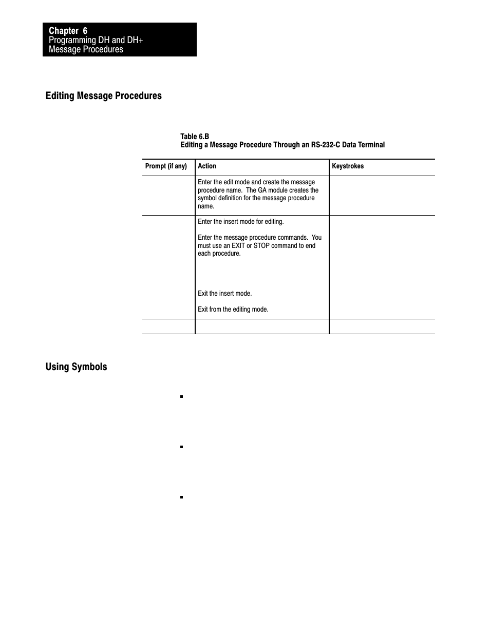 Editing message procedures using symbols | Rockwell Automation 1775-S5_SR5,D17756.5.5 User Manual  PLC-3 FAMILY I/0 User Manual | Page 95 / 181