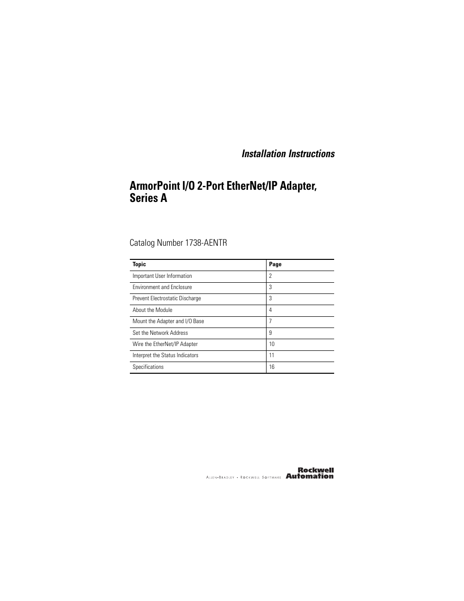 Rockwell Automation 1738-AENTR Armorpoint 2 Port Enet Adapter User Manual | 24 pages